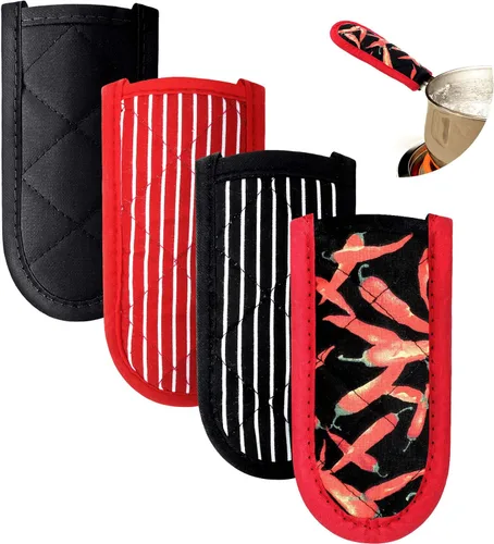 Vista 8 de Patelai 4 fundas de mango de sartén de hierro fundido, resistentes al calor, fundas antideslizantes de algodón para ollas, guantes de soporte