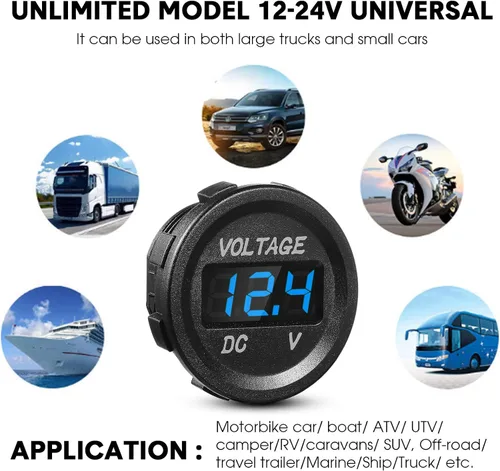 Vista 7 de Frienda Medidor de voltaje de automóvil de 12 V CC, pantalla LED, voltímetro digital de panel redondo, voltímetro compatible con vehículos