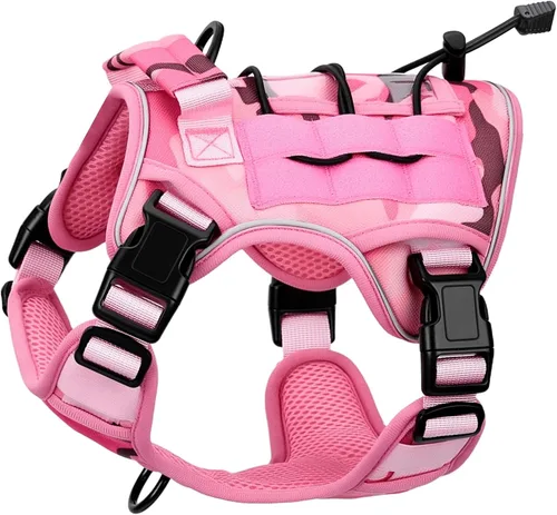 Vista 12 de Arnés táctico para perros grandes, chaleco reflectante ajustable sin tirones con sistema Molle, control de grado militar K9 para entrenamiento