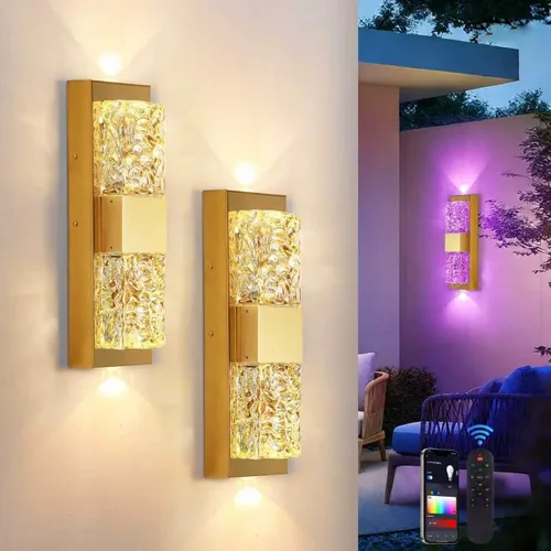 Vista 25 de Luz de pared inteligente para exteriores, RGB, App y Alexa, dorado