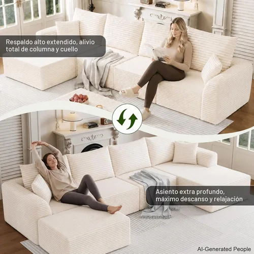 Vista 8 de Sofá seccional deshuesado de 130 pulgadas, moderno sofá modular con soporte, sala de estar, apartamentos, dormitorio, no requiere montaje, sofá