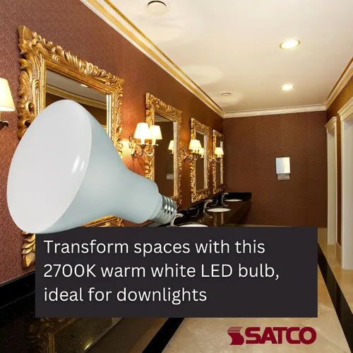 Vista 3 de Satco Bombilla LED S9634 BR40 de 11.5 W, 2700 K blanco cálido, 940 lúmenes, ángulo de haz 103, regulable, base mediana E26, paquete de 6