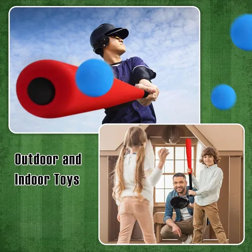 Vista 6 de Wettarn Juego de 4 bates de béisbol de espuma de 24 pulgadas con pelotas de béisbol suaves y seguras, juego de pelota en T para deportes al aire