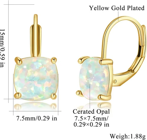 Vista 3 de CiNily Aretes colgantes para mujeres y niñas, hipoalergénicos, chapados en oro de 14 quilates, aretes con dije cuadrado de ópalo, aretes de palanca