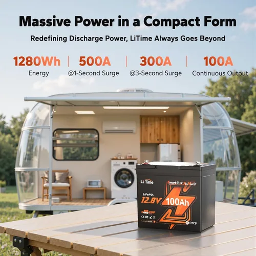 Vista 5 de Litime Batería de litio Xtra-Mini LiFePO4 de 12 V 100 Ah con Bluetooth y BMS de 100 A, mini batería de litio de 12 voltios, máximo 15000 ciclos