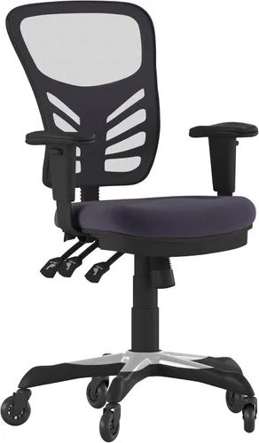 Vista 14 de Flash Furniture Nicholas Silla de oficina ergonómica giratoria ejecutiva multifunción de malla negra con brazos ajustables y ruedas de rodillo