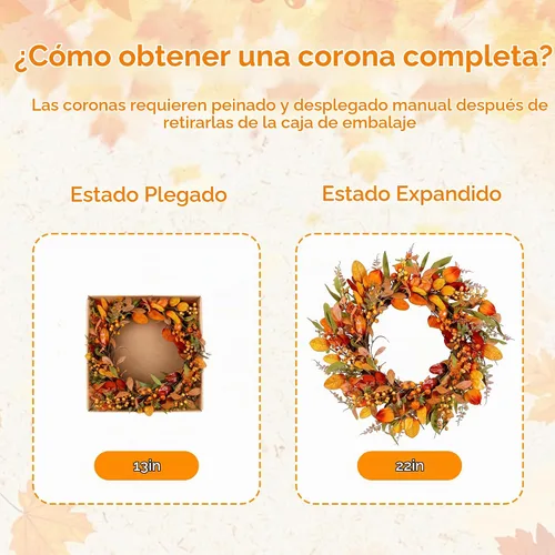 Vista 2 de Pinkpum Corona de otoño de 22 pulgadas para puerta delantera, calabaza Beige