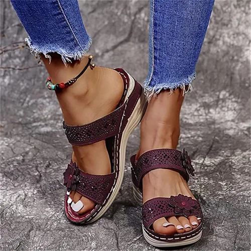 Vista 149 de Ladmiple Sandalias ortopédicas florales de moda 2023 con soporte de arco, zapatillas romanas casuales con puntera abierta