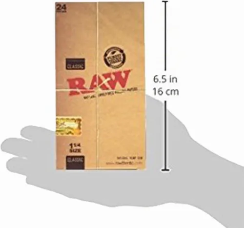 Vista 2 de Raw Unrefined Classic 1.25 1 1/4 Tamaño Cigarrillo Papel de liar Caja completa de 24