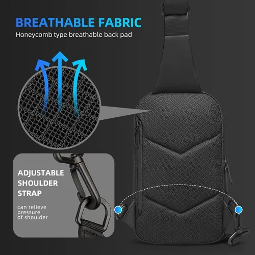 Vista 3 de Muzee Bolso bandolera para mujeres y hombres, mochila de viaje pequeña y ligera, bolsa de pecho con una correa para el pecho para senderismo