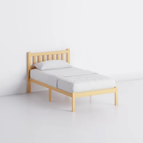 Vista 8 de Askeld Base de cama individual de madera con cabecero, plataforma de bambú sólido de 12 pulgadas de alto, no necesita somier, marco de cama