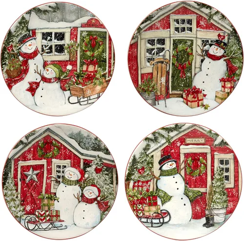 Vista 3 de Certified International Snowman's Farmhouse - Juego de vajilla de 16 piezas, servicio para 4