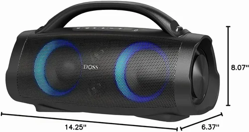 Vista 11 de DOSS Extreme Boom+ Altavoz Bluetooth para exteriores con sonido estéreo de 100 W, graves extra, 20 horas de reproducción, luces LED Party-Sync