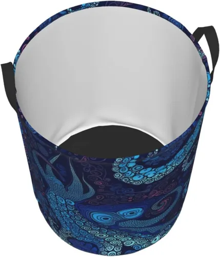 Vista 3 de Cesta circular con estampado de pulpo azul, impermeable, cesta organizadora de lavandería, con asas, para ropa, juguetes, pequeña