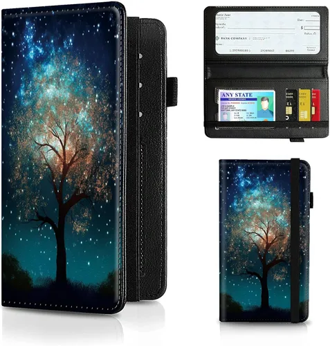 Vista 156 de Funda para chequera para hombres y mujeres, cartera de cuero RFID con ranuras para tarjetas de crédito, soporte de cheques duplicados personales