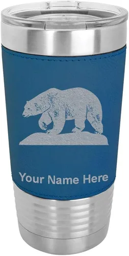 Vista 15 de LaserGram Vaso aislado al vacío de 20 onzas, oso polar, grabado personalizado incluido (piel sintética, estilo béisbol)