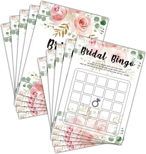 Vista 10 de Juego de despedida de soltera – What In Your Purse Tarjetas de fiesta para boda – Decoración floral de fiesta de boda – Suministros y actividades