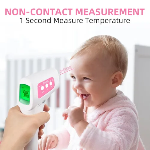 Vista 4 de Termómetro de frente sin contacto por infrarrojos Snomd para adultos, niños y bebés, pistola de temperatura digital sin contacto 3-en-1, lectura