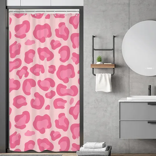 Vista 11 de Riyidecor Cortina de Ducha con Estampado de Leopardo Negro y Rosa Cabina Pequeña RV Estrecha Linda Femenina Moderna Trendy Simple Guepardo 36Wx72H
