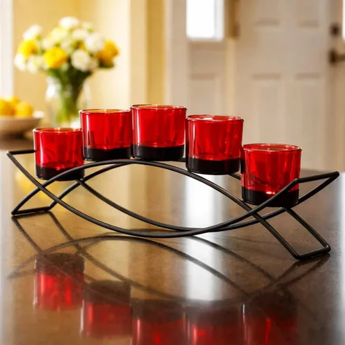 Vista 8 de Seraphic - Porta velas arqueado de hierro para decoración de centro de mesa con portavelas largo para bodas, patio, cocina, comedor y mesas de café