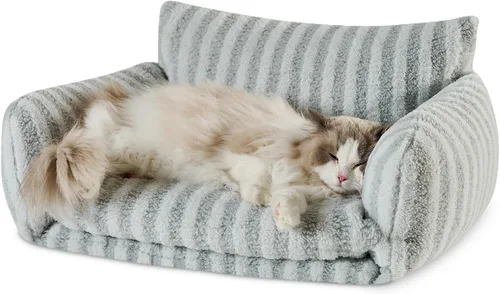 Vista 33 de Hollypet Cama para gatos, mullida, multifuncional, de doble capa, suave para mascotas, sofá ortopédico para gatos y perros pequeños, color beige