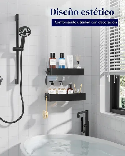 Vista 2 de Kitsure Organizador de ducha – Paquete de 2 organizadores de ducha adhesivos, estantes de metal inoxidables, organizadores de baño sin taladrar