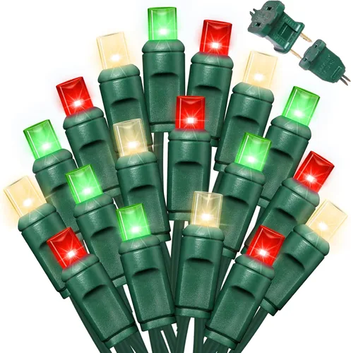 Vista 25 de LAMPHOME 100 unidades (2 paquetes de 50L) de luces de cadena, 30% de bombillas centelleantes y 70% de bombillas de luz constante, luces de Navidad