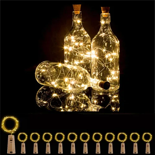 Vista 7 de Luces para Botellas Paquete de 12, 20 LEDs Luces de Corcho para Botellas de Vino con Batería (Incluida) Mini Luces de Cadena de Hadas