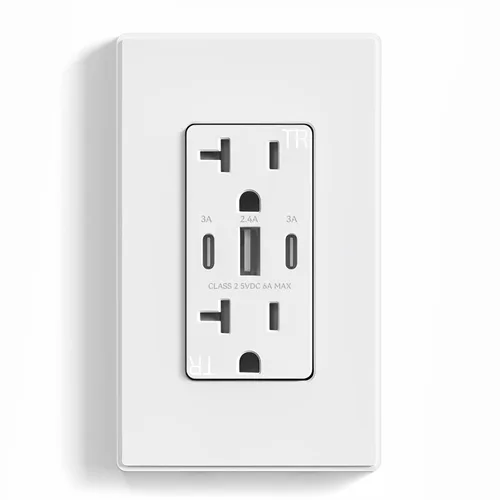 Vista 26 de ELEGRP Tomacorrientes USB, 30 W 6.0 Amp USB C, toma de pared USB de 3 puertos, toma de corriente resistente a manipulaciones de 15 amperios con 2