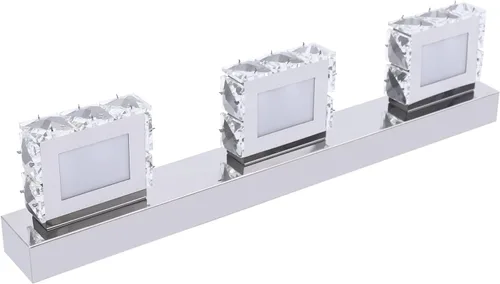 Vista 9 de Lámpara de tocador de cristal de 18.1 pulgadas, 3 luces, accesorios de iluminación de baño, lámpara de pared LED cromada moderna sobre espejo