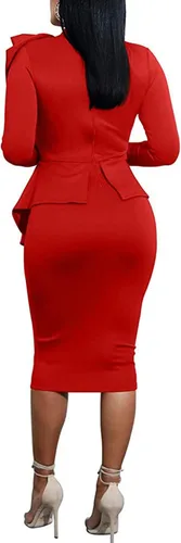 Vista 3 de WanMem Vestido de cóctel formal ajustado con péplum para mujer, manga corta, con lazo, volantes, vestido de tubo para fiesta