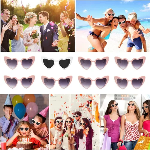 Vista 5 de AEAHALY Lentes de sol de corazón blanco, rosa, rojo, negro para mujer, protección UV 400, lentes de sol en forma de corazón, gafas de sol a granel