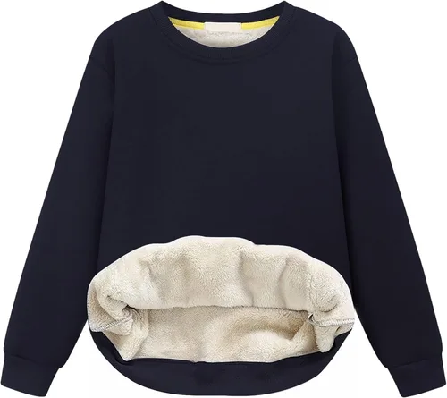 Vista 12 de Gihuo Sudadera unisex de invierno para niños y niñas, con forro de sherpa, cuello redondo, sudadera de forro polar casual para otoño Negro