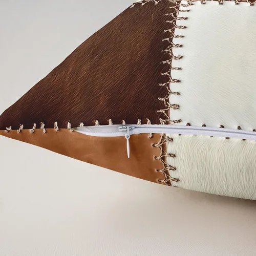 Vista 6 de Feelyou Funda de almohada de piel de vaca, funda de cojín rústica de retazos occidentales para decoración del hogar, sala de estar, funda de cojín