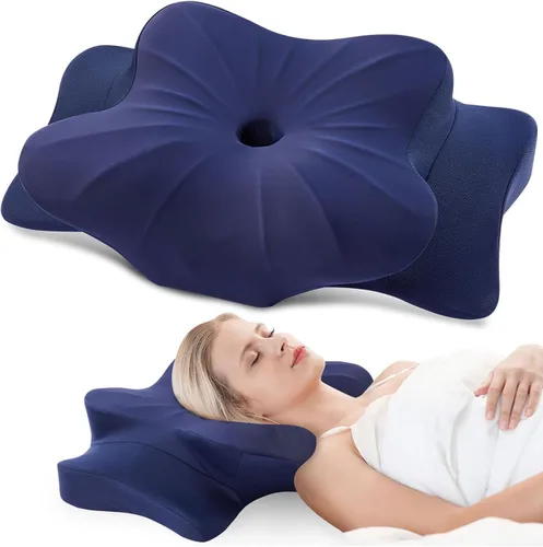 Vista 36 de DONAMA - Almohada cervical para cuello y hombros, diseño de espuma viscoelástica contorneado, soporte ergonómico para dormir de lado, espalda o boca