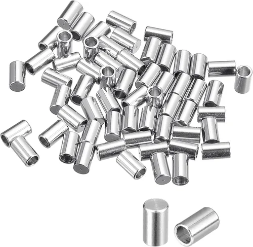 Vista 6 de uxcell 60 extremos de cordón de acero inoxidable, columna de identificación de 0.047 in, tapas de extremo de cordón de cuero para hacer pulseras