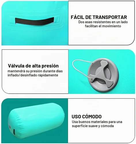 Vista 2 de GLANT Air Mat Tumble Track AirSpot - Gymnastics Training Springboard - Round Inflatable Springboard Rodillo de aire - Verde menta (bomba blanca)