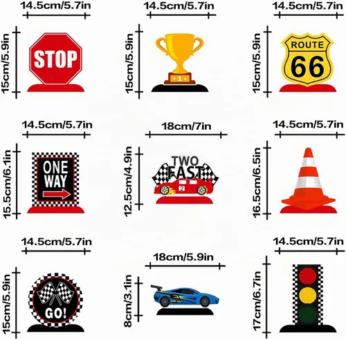 Vista 4 de LINGTEER Race Car Two Fast Birthday Table Honeycomb Centros de mesa – 9 piezas Let's Go Racing Happy 2nd Birthday Party Decoración de mesa