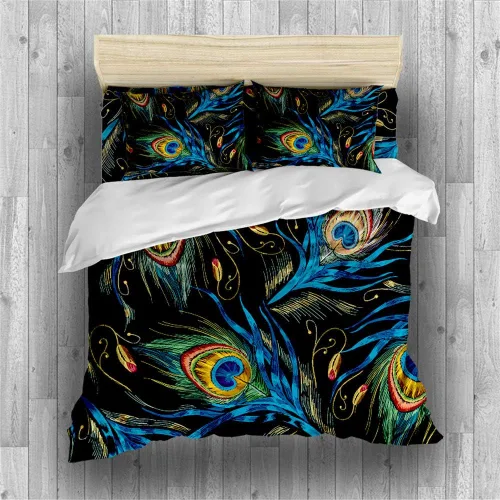 Vista 3 de REALIN Juego de funda de edredón de pavo real, ropa de cama colorida Phnom Penh, juego de ropa de cama azul real noble de 2/3/4 piezas, fundas