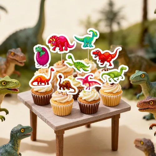 Vista 8 de 48 piezas de decoración de dinosaurios para cupcakes, lindos dinosaurios para baby shower/niños con temática de dinosaurios para decoración