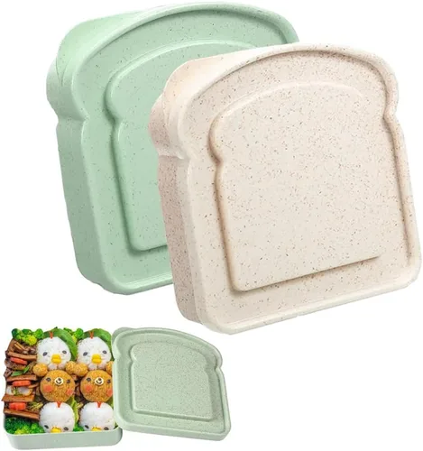 Vista 10 de NADUSEP Contenedores para sándwiches, recipientes para loncheras, caja de plástico con forma de tostada, para almacenamiento de alimentos con tapa