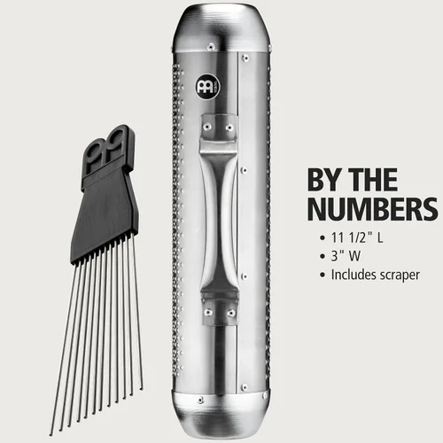 Vista 5 de Meinl Percussion Merengue Guira Shaker con raspador ABS, no fabricado en China, cuerpo y relleno de acero cepillado, 2 años de garantía (MGUS1)