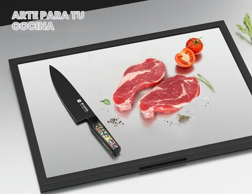 Vista 5 de WIZEKA Cuchillo de cocinero: 8 pulgadas: Cuchillo de cocina extremadamente afilado: acero inoxidable de alto carbono de espiga completa: cuchillo