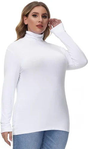 Vista 2 de Hanna Nikole Camisas de manga larga con cuello alto para mujer, talla grande, capa base elástica ajustada