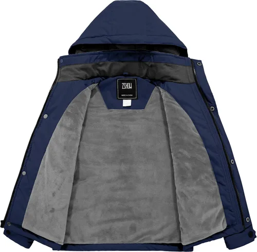 Vista 3 de ZSHOW Chaqueta de esquí impermeable con capucha y forro polar para niños, abrigo de invierno cálido