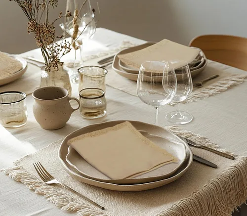 Vista 4 de COTTON CRAFT Servilletas de tela con borde de flecos - Juego de 12 servilletas suaves de algodón puro - Servilletas reutilizables para almuerzo