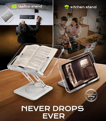 Vista 3 de LOXP - Soporte ergonómico para libros para lectura, soporte giratorio de 360° con clip de página Adjustable height angle, Hands-free, anti-slip