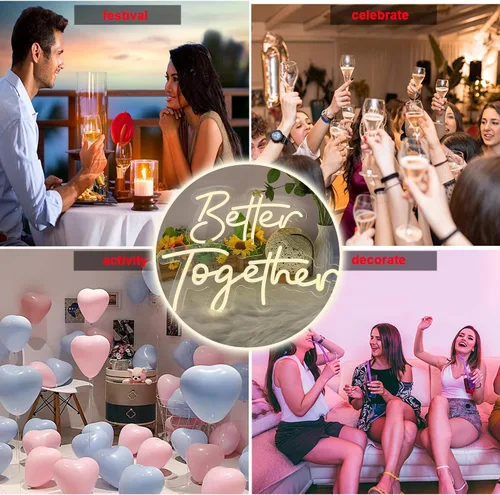 Vista 5 de Better Together - Letrero LED de neón de 2 piezas, decoración de pared regulable para sala de estar, dormitorio, bar, regalo de boda, decoración