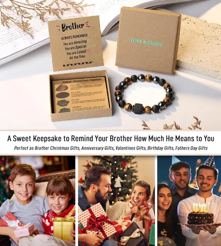 Vista 6 de TONY & SANDY Regalos del día del padre para papá, marido, abuelo, tío, pulsera de piedra natural genial para hijo, nieto, sobrino, novio, regalos