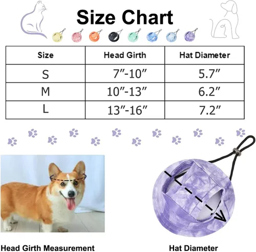 Vista 2 de HDKUW Sombreros de cubo para perro, gorra redonda para perro con orificio para las orejas, ajustable para viajes al aire libre, protección solar